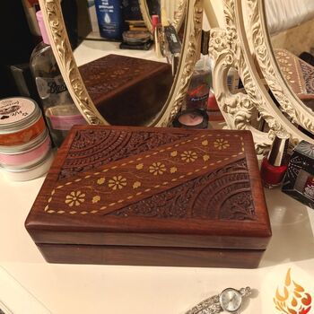 Carved Inlaid Floral Wooden Jewellery Box, 6 of 6