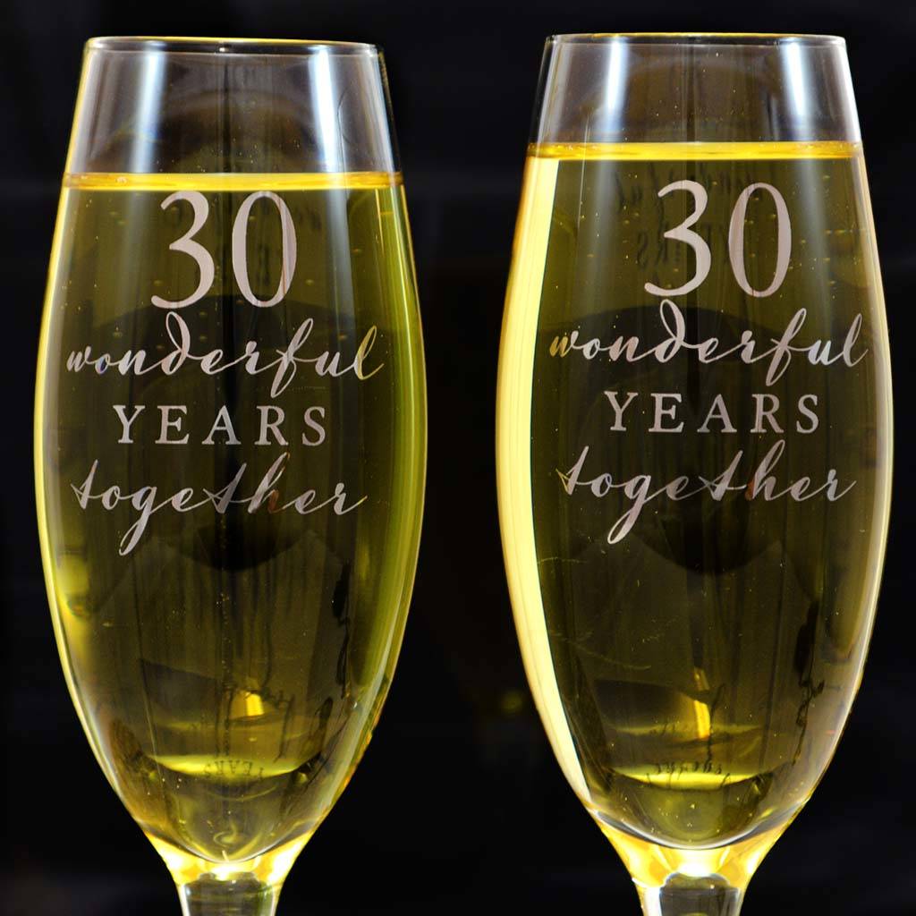 Pearl Wedding Anniversary Champagne Glasses By