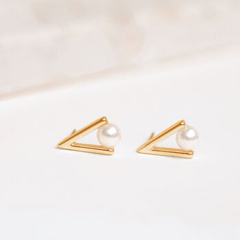 Triangle Shaped Studs With Pearl Detail, 2 of 3