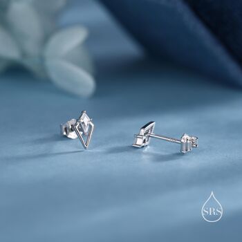 Sterling Silver Art Deco Inspired Tiny Rhombus Cz Stud Earrings, 5 of 12