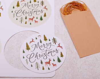 12 Christmas Gift Tags With Christmas Forest Reindeer Design And Gold Twine, 4 of 4