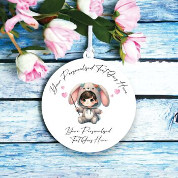 Personalised Cute Child Bunny Hearts Decoration C, 2 of 2
