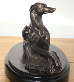 Bronze Laying Greyhound Figurine On Wooden Base, 5 of 5