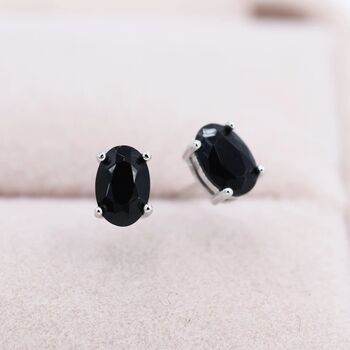 Genuine Black Onyx Oval Stud Earrings Sterling Silver, 4 of 10