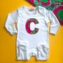 Personalised African Print Letter Baby Sleep Suit, thumbnail 1 of 6