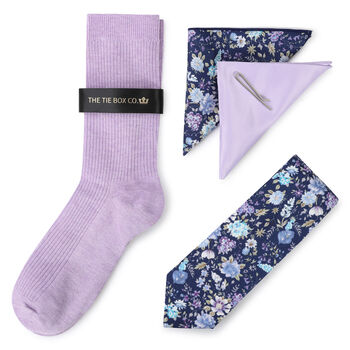 Mens Luxury Purple Floral Tie Gift Box Set, 3 of 4