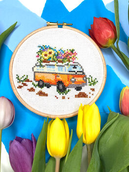 Flower Campervan Cross Stitch Kit, 6 of 9