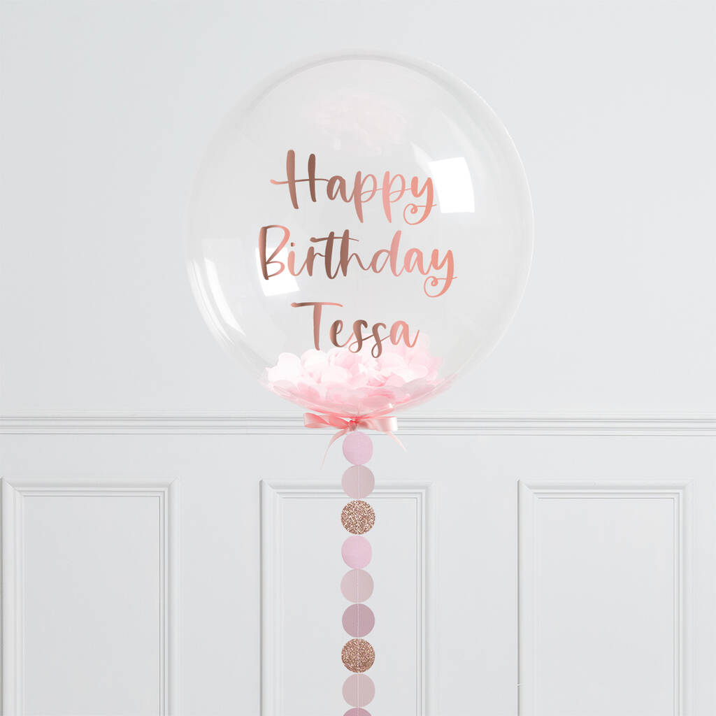 Personalised Rose Gold Circle Confetti Bubble Balloon, 1 of 3