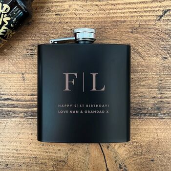 Personalised Matte Black 6oz Initials Hip Flask Wedding, Groomsmen And Birthday Gift, 3 of 12