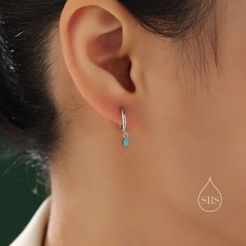 Tiny Dotted Droplet Turquoise Blue Cz Hoop Earrings, 6 of 11