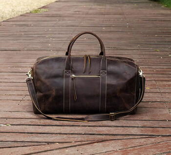 Genuine Leather Holdall Duffel Weekender, 3 of 12