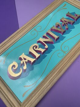 'Carnival' Gold Leaf Typography Wall Art Sign, 3 of 11