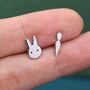 Mismatched Rabbit And Carrot Stud Earrings In Sterling Silver, thumbnail 2 of 8