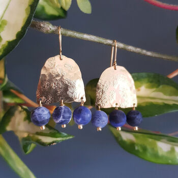 'Titans Astrape' Sodalite And Ethical Brass Earrings, 2 of 4