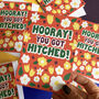 Hooray You Got Hitched Colourful Wedding Card, thumbnail 4 of 5