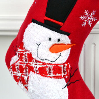 Personalised Stocking With Snowman In Tartan Scarf, 5 of 5