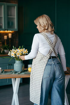 Red Linen Pinafore Apron For Women | Japanese Cross Back Smock, 5 of 12