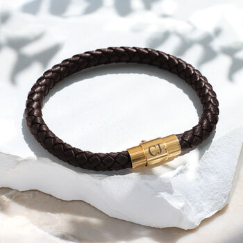 Mens Personalised Gold Plated Clasp Leather Bracelet, 3 of 5