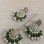 Emerald Green Gold Plated Kundan Earrings And Tikka Set, thumbnail 6 of 8