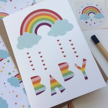 Baby Shower Rainbow Card With Rainbow Sticker, 6 of 9