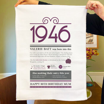 Personalised 80th Birthday Gift Microfibre Tea Towel, 2 of 9