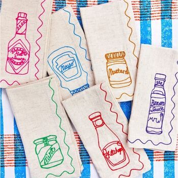 Set Of Six Embroidered Food Condiment Napkins, 3 of 12