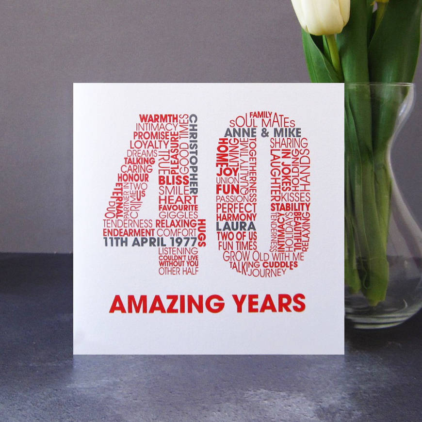  personalised  ruby 40th wedding  anniversary  card  by mrs l 