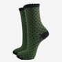 Women's Glitter Socks Khaki Black Small Polka Dots, thumbnail 2 of 5