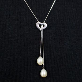 Sterling Silver Heart And Pearl Lariat Necklace, 4 of 5