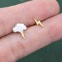 Mismatched Cloud And Lightning Bolt Stud Earrings, thumbnail 2 of 9