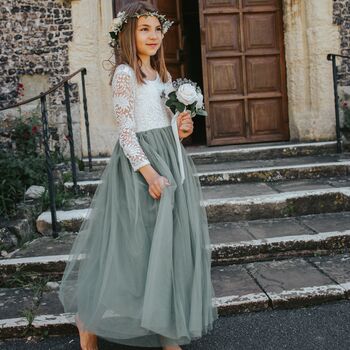 Classic Sage Green Bohemian Flower Girl Dress, 4 of 8