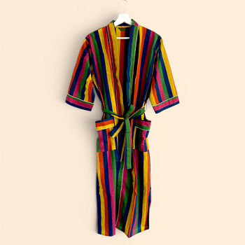 Rainbow Stripe Print 100% Cotton Dressing Gown, 3 of 7