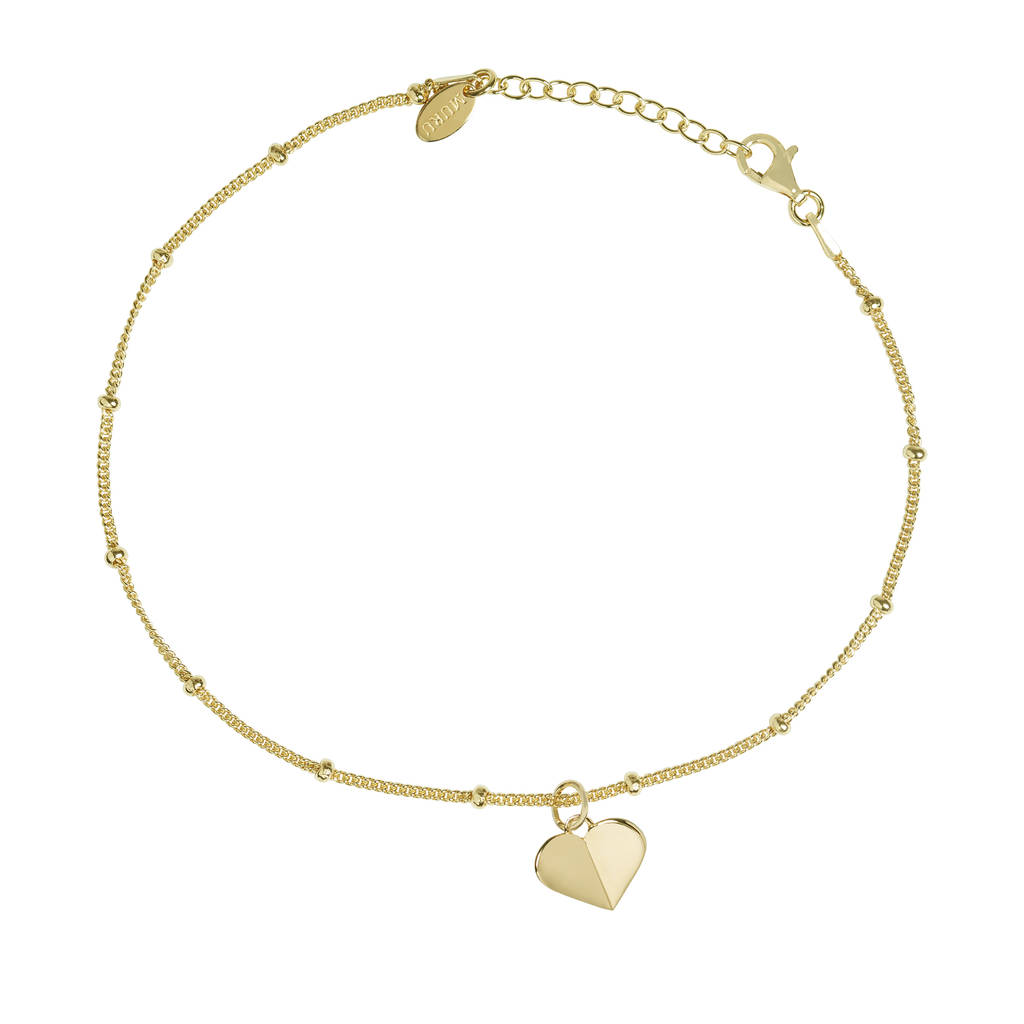 Initial Heart Anklet In Silver Or 18ct Gold Vermeil By Muru