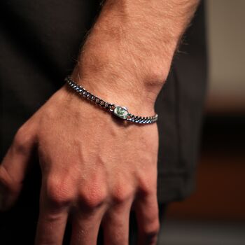 Silver Moss Agate Gemstone Cuban Bracelet For Men, 4 of 12