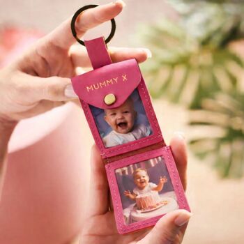 Personalised Leather Keyring For Mum With Two Photocards, 2 of 8
