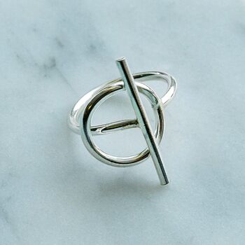 T Shape Overlapping Sterling Silver Minimalist Ring, 5 of 9