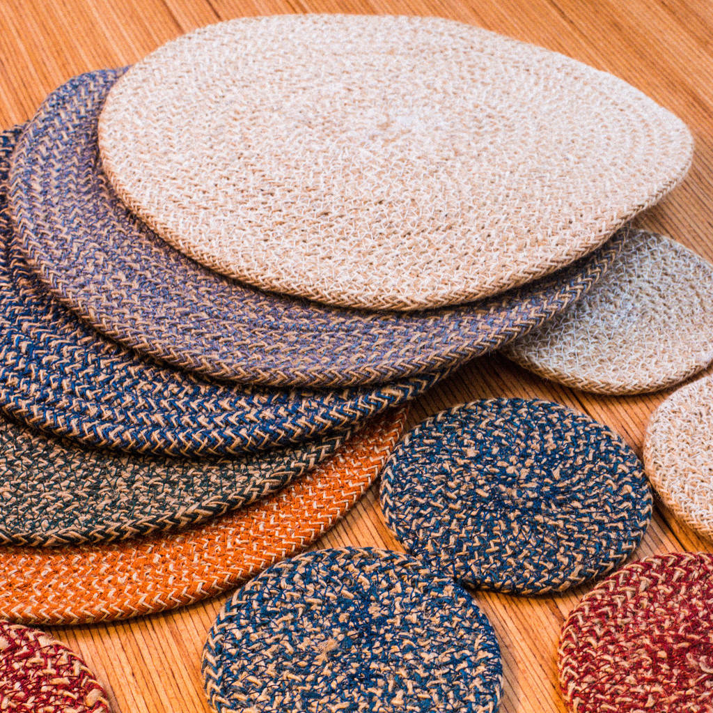 set of four handwoven colourful jute placemats by british colour