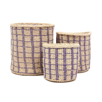 Changia: Lavender Check Woven Storage Basket, 6 of 7