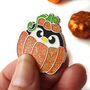 Pumpkin Penguin Enamel Pin: Glitter Halloween Badge, thumbnail 4 of 6