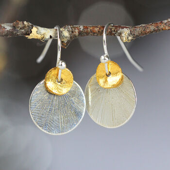 Mixed Metal Silver And Gold Disc Earrings, 2 of 6
