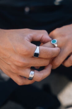 Silver Malachite Gemstone Oval Signet Ring For Men, 8 of 12