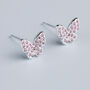 Sterling Silver Pink Sparkly Butterfly Stud Earrings, thumbnail 2 of 5