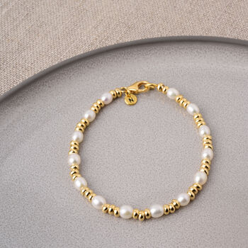 Pearl Gem Bracelet 18ct Gold Plated Sterling Silver, 4 of 6