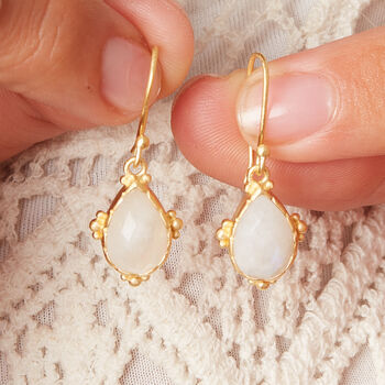 White Moonstone Matt Gold And Silver Drop Earrings, 5 of 12