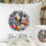 Personalised Dappled Silver Dachshund Summer Floral Dog Wreath Cushion And Mug Bundle, thumbnail 1 of 4