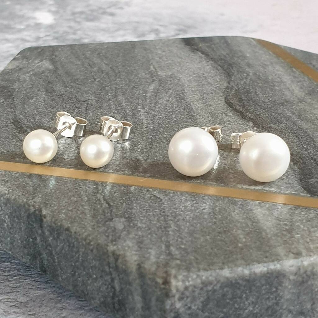 Large White Freshwater Pearl Stud Earrings, 1 of 4