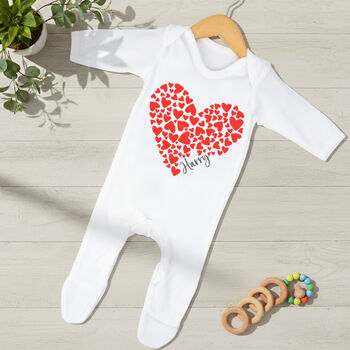 Personalised First Mother's Day Mummy And Me Matching T Shirt And Babygrow Set Hearts, 3 of 3
