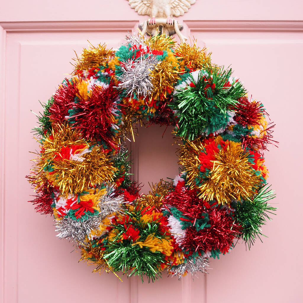 Pom Pom Tinsel Wreath Traditional By Fat Pom Poms | notonthehighstreet.com