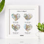 Four Personalised Heart Maps Framed Print, thumbnail 5 of 9