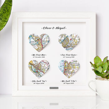Four Personalised Heart Maps Framed Print, 5 of 9